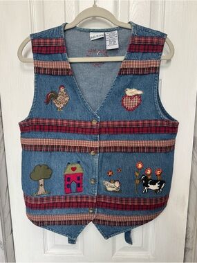 Bobbie Brooks Vintage Embroidered Denim Farm Vest Teacher Country Cottagecore